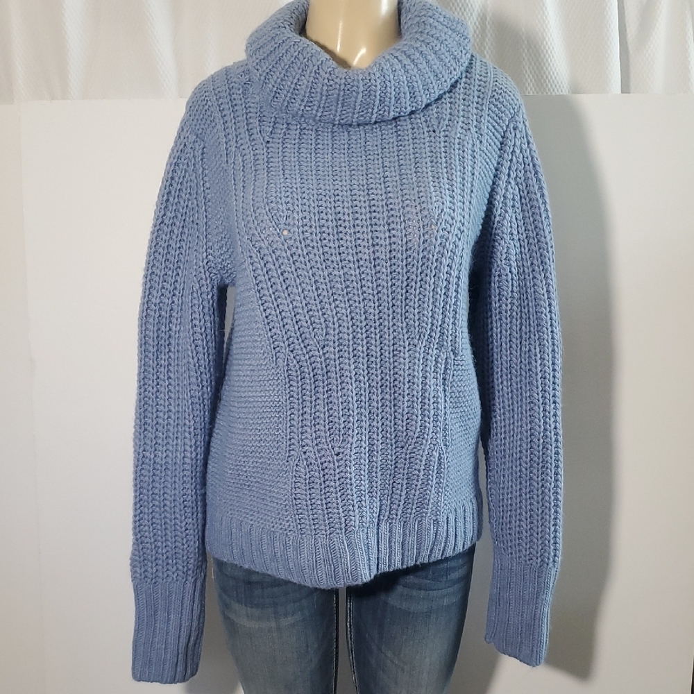 Banana Republic Wool Alpaca Blend Chunky Turtleneck Cozy Blue Size L